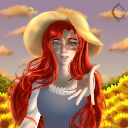"Sunsets and Sunflowers" a semi-realistic portrait fan art of Maximilian Calypse.